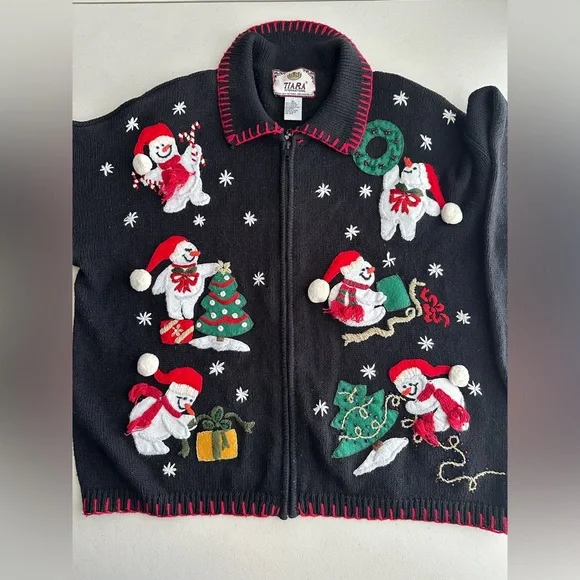 TIARA Vintage Festive Christmas Holiday Knit Cardigan Sweater Women’s Size XL - Picture 4 of 10